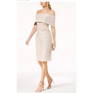 Vince Camuto Womens Off-Shoulder Lace Dress Size 14 beige formal
